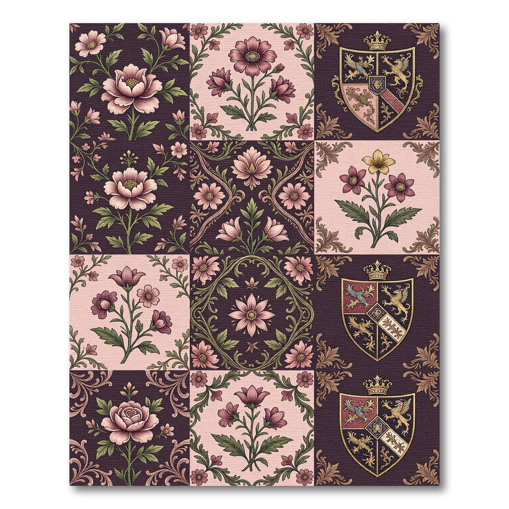 Victorian Floral Crest Arrangement Rug