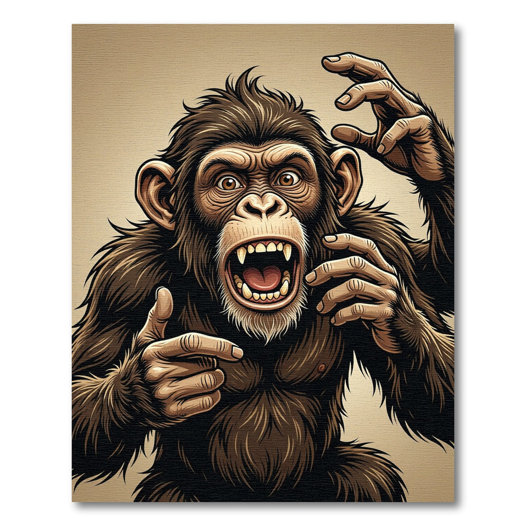 Aggressive Brown Primate Illustration Art Rug