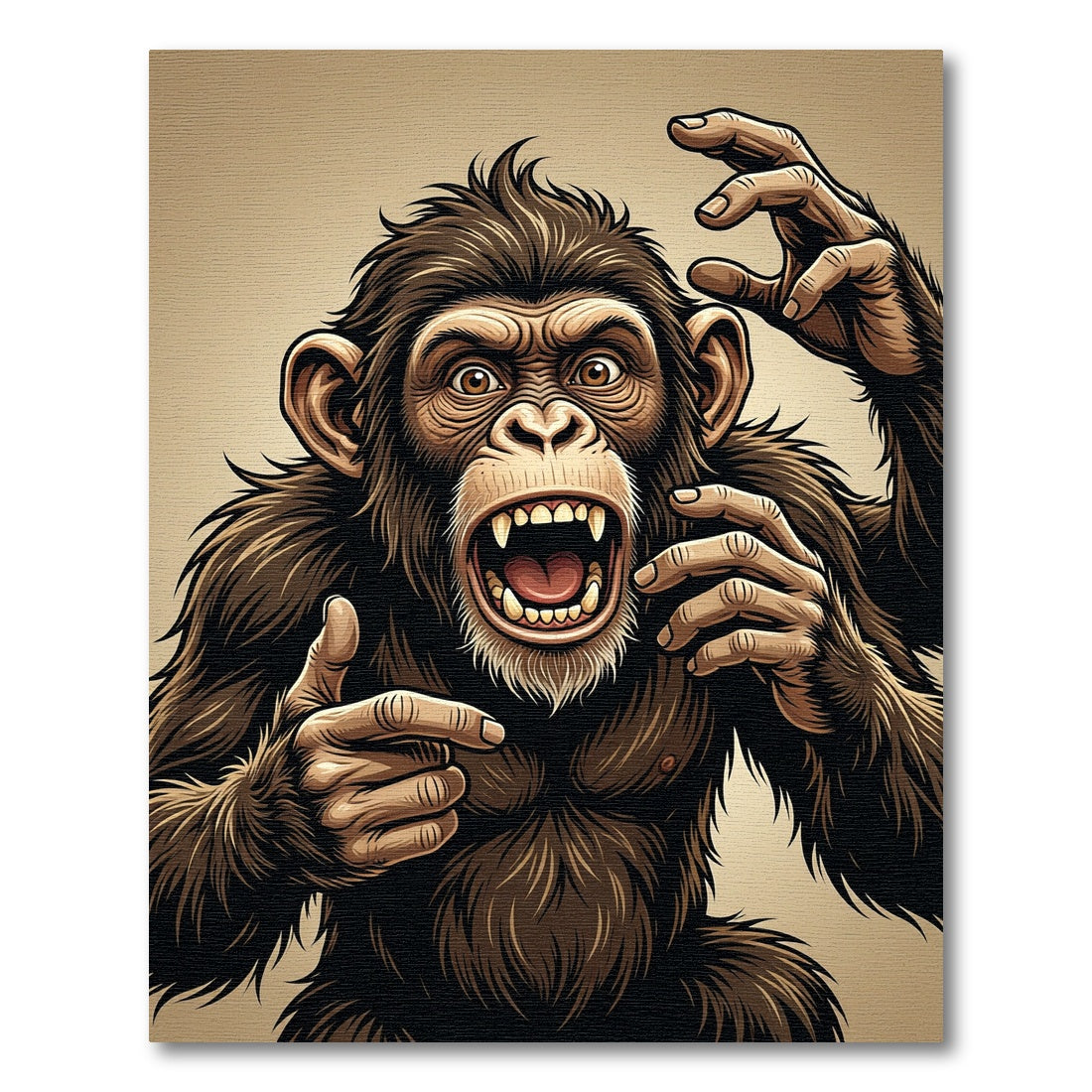 Aggressive Brown Primate Illustration Art Rug