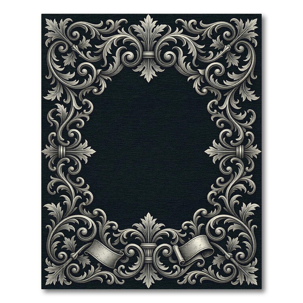 Ornate Silver Acanthus Scroll Border Rug