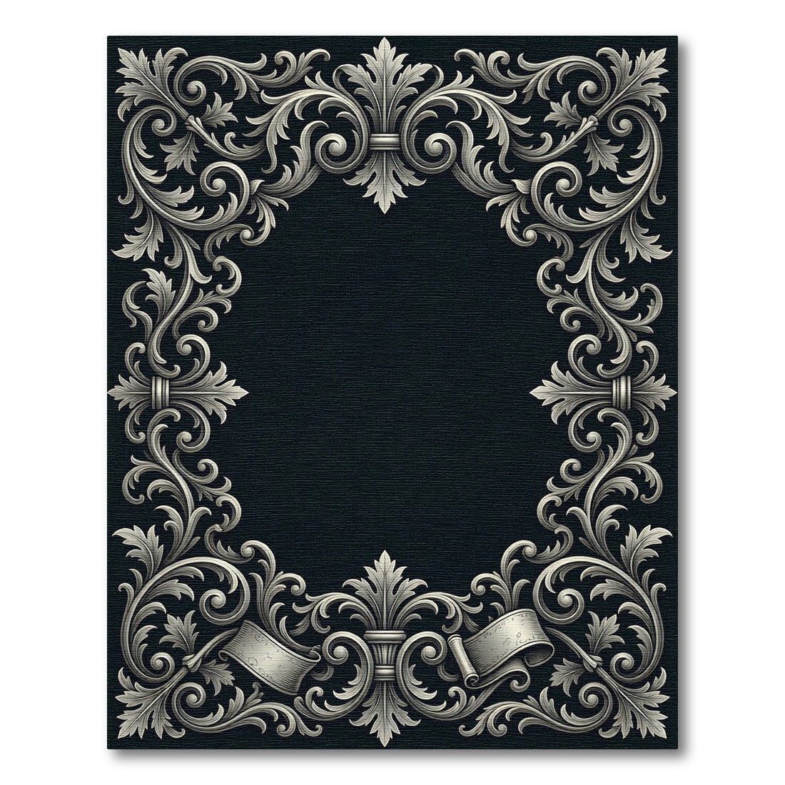 Ornate Silver Acanthus Scroll Border Rug