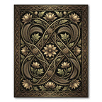 Ornate Gold Floral Entwined Scrollwork Rug