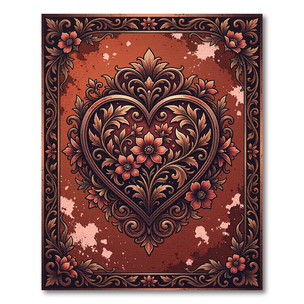 Elegant Copper Floral Heart Art Rug