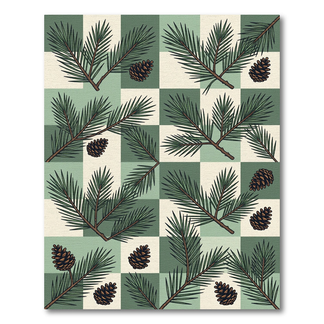 Sage Green Checkerboard Pine Cone Rug