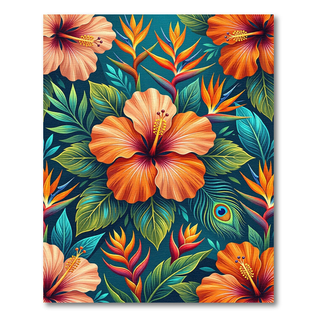 Vibrant Tropical Hibiscus Bird of Paradise Rug