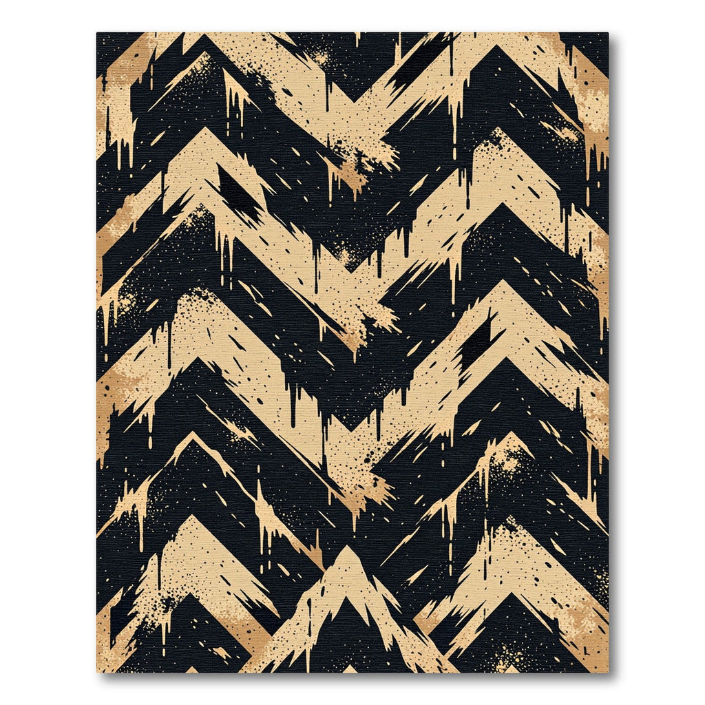 Black and Gold Distressed Chevron Rug