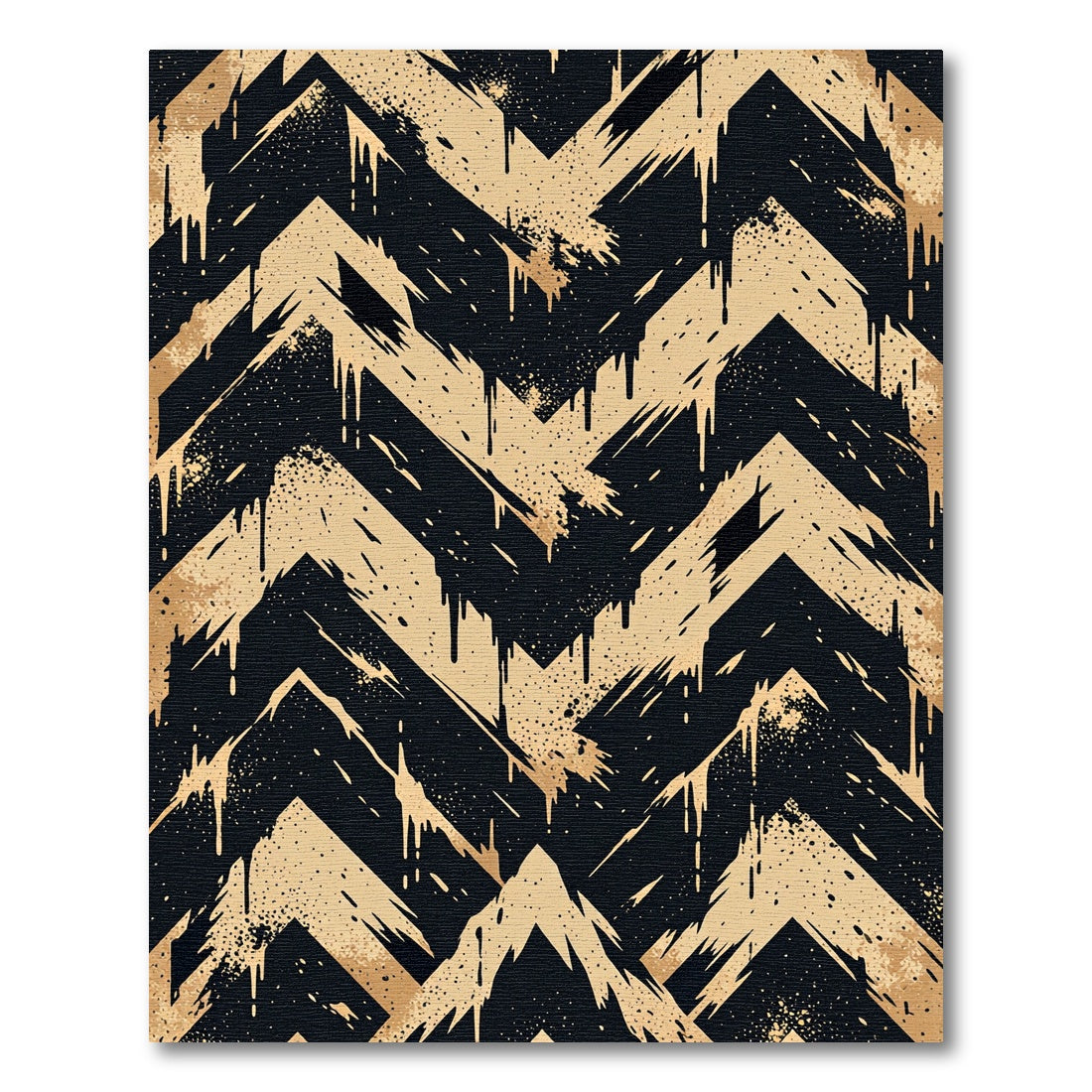 Black and Gold Distressed Chevron Rug