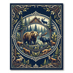 Rustic Wildlife Forest Medallion Art Rug