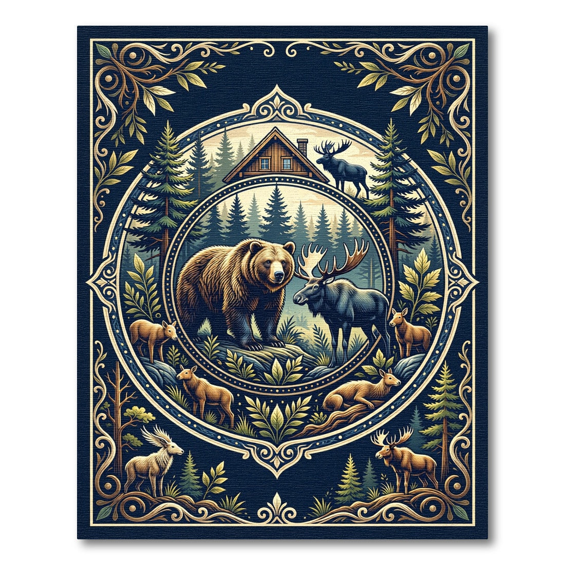 Rustic Wildlife Forest Medallion Art Rug