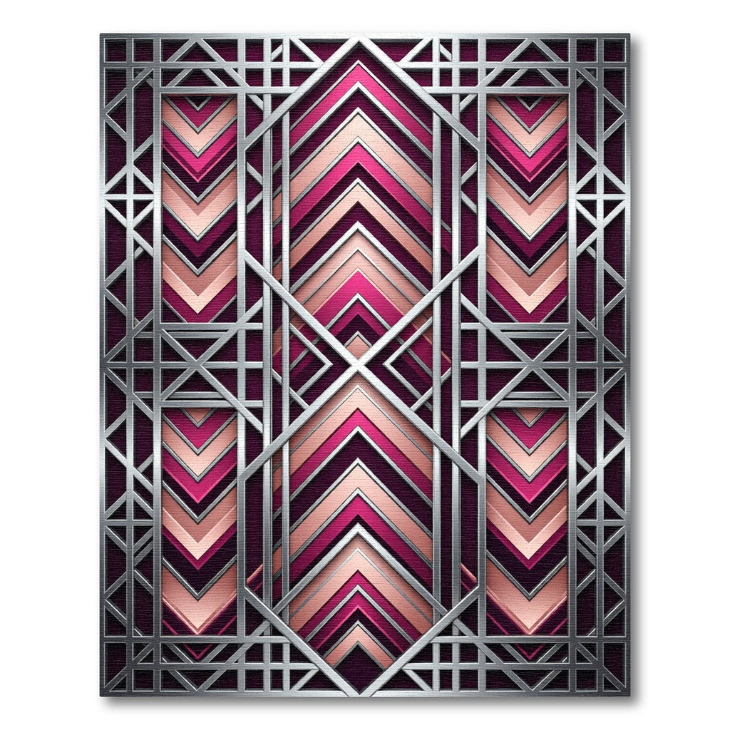 Art Deco Fuchsia Geometric Chevron Rug