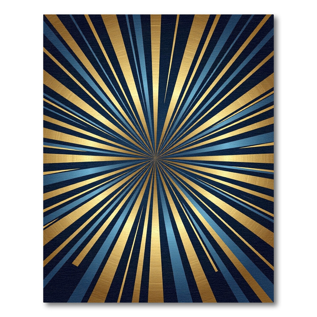 Radiant Golden Blue Sunburst Art Rug