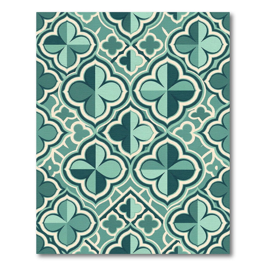 Teal Quatrafoil Geometric Medallion Lattice Rug