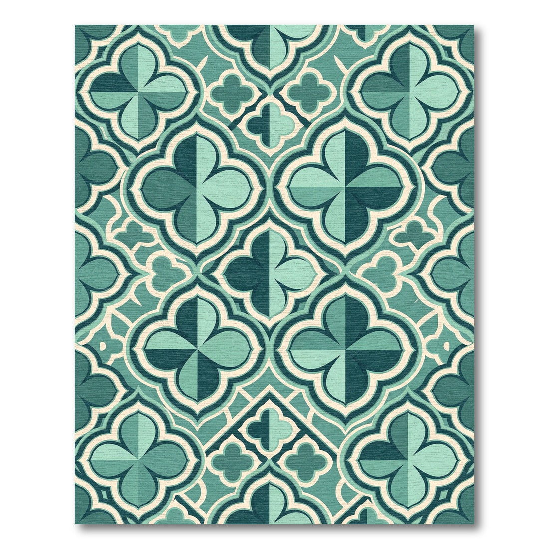 Teal Quatrafoil Geometric Medallion Lattice Rug
