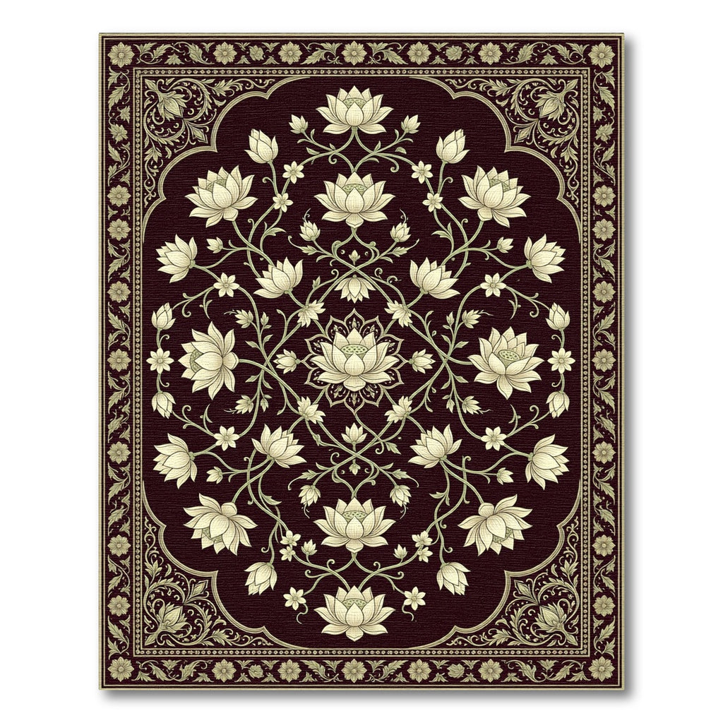 Crimson Floral Lotus Mandala Rug