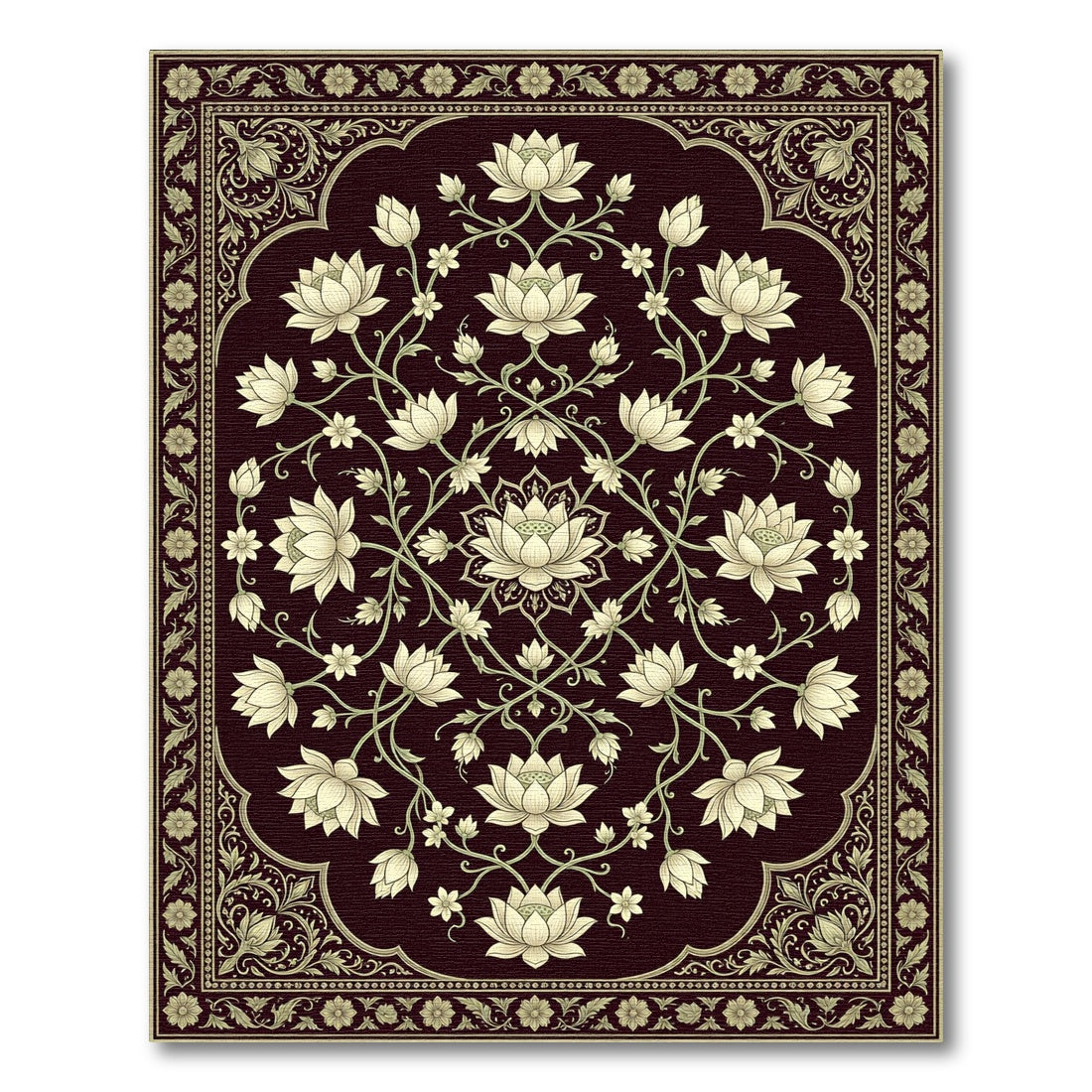 Crimson Floral Lotus Mandala Rug