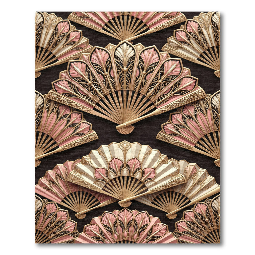 Ornate Pink Gold Fan Arrangement Rug