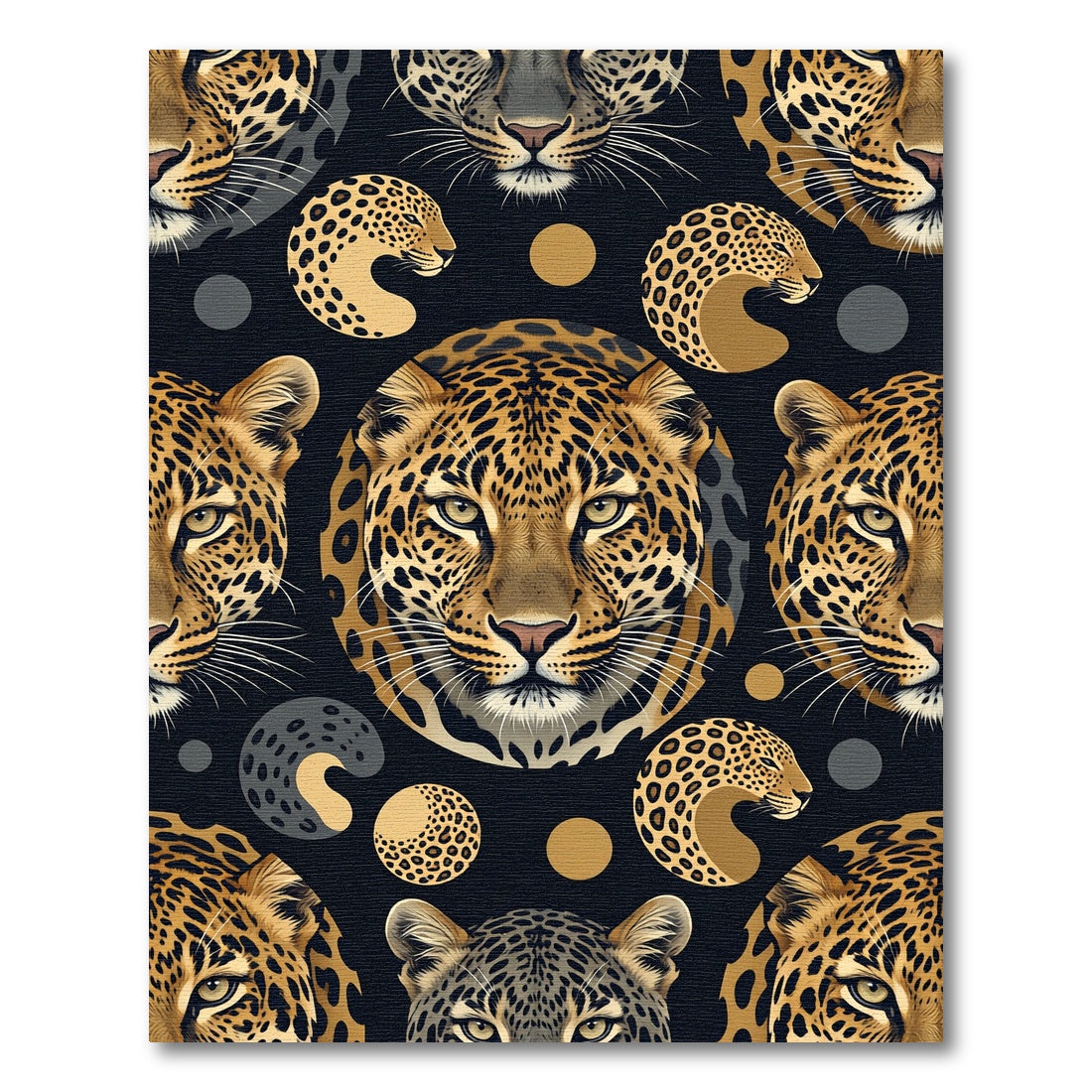 Gold Leopard Face and Spot Illustration Rug