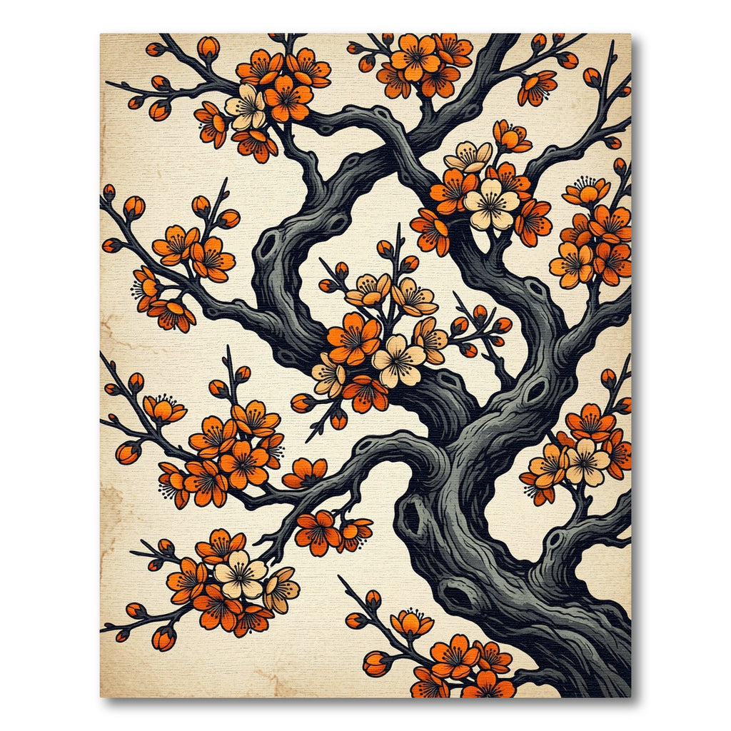 Vibrant Orange Cherry Blossom Branches Rug