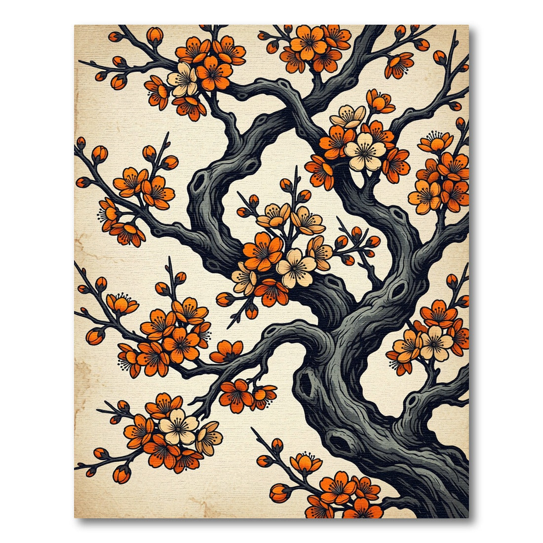 Vibrant Orange Cherry Blossom Branches Rug