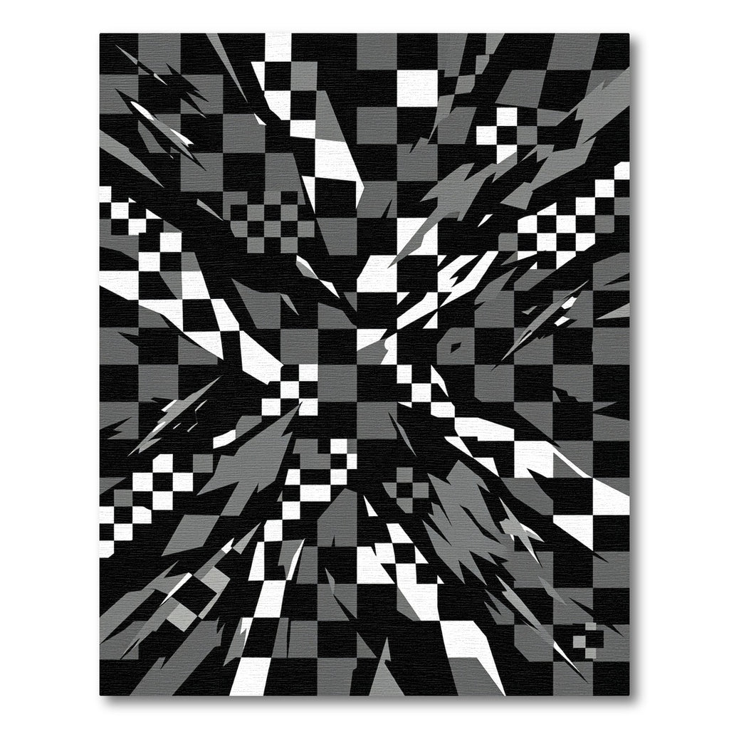 Black White Gray Shattered Checkered Rug