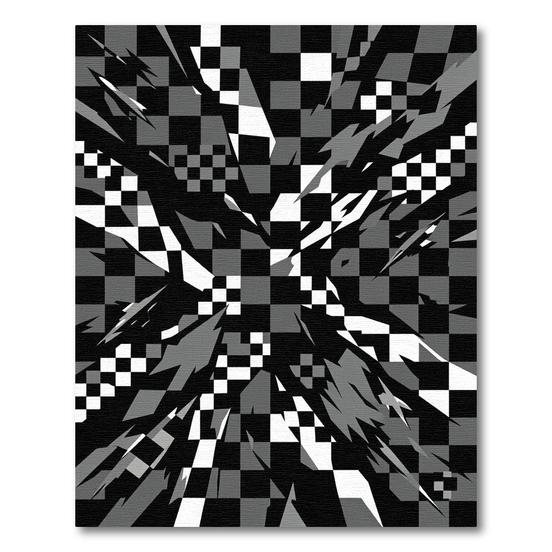 Black White Gray Shattered Checkered Rug