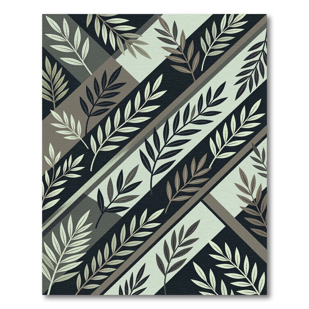 Sophisticated Sage and Charcoal Diagonal Leaf Rug