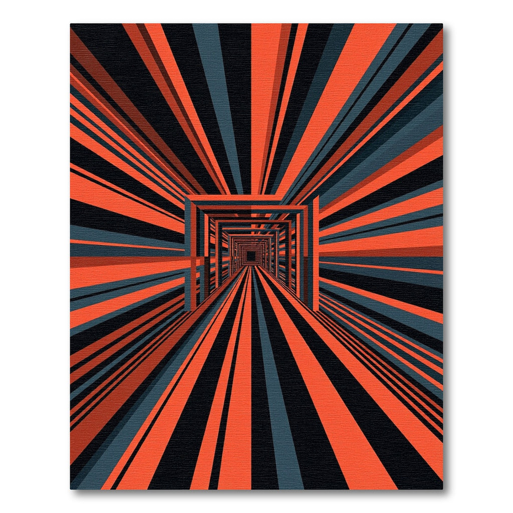 Modern Orange and Graphite Linear Tunnel Rug