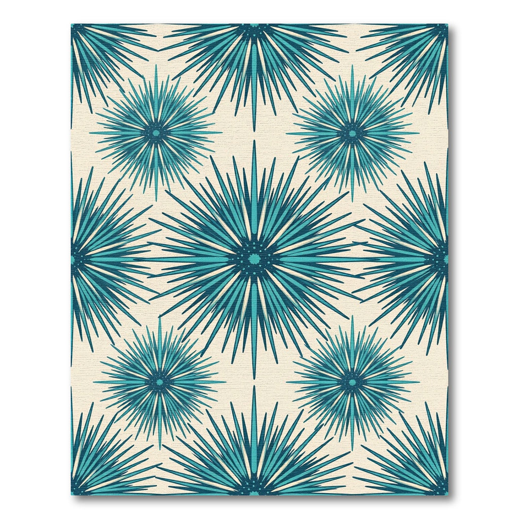 Teal Starburst Geometric Mid Century Rug