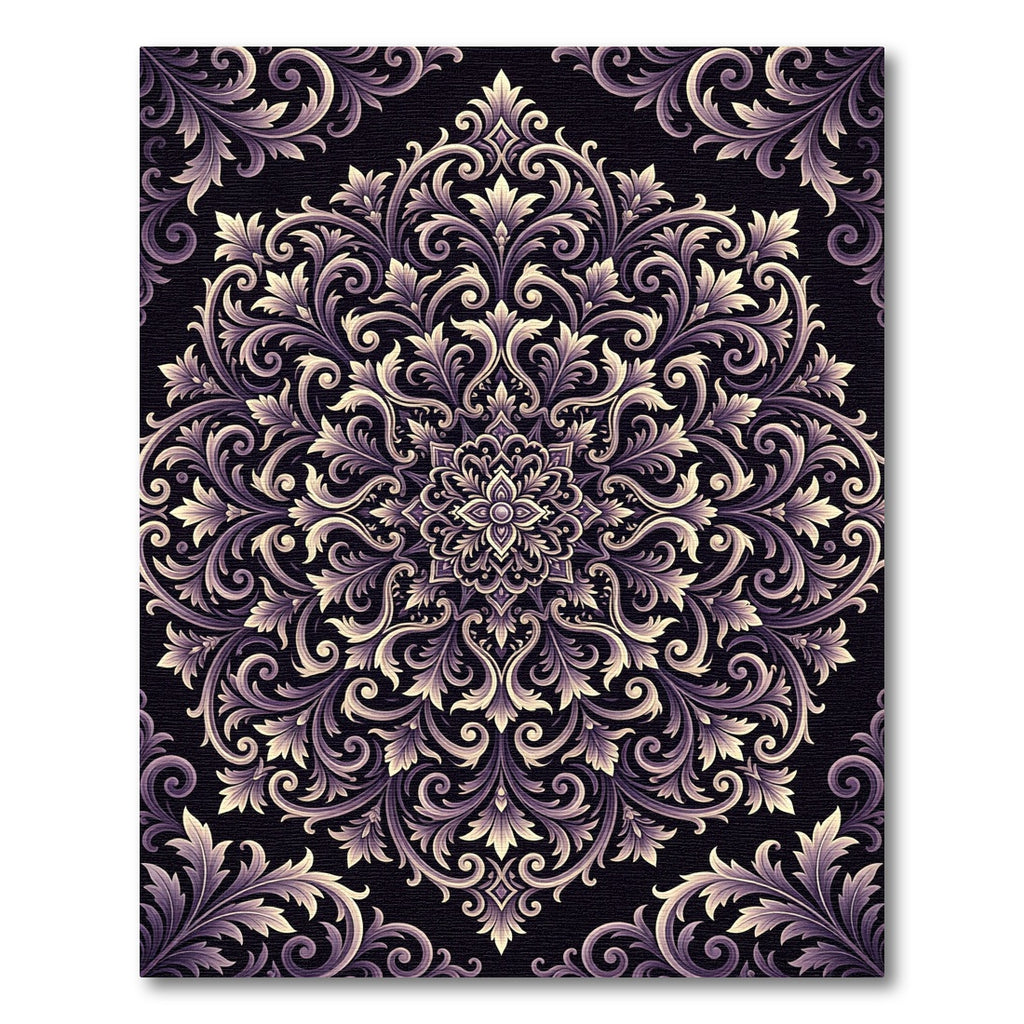 Elegant Amethyst Floral Damask Medallion Rug