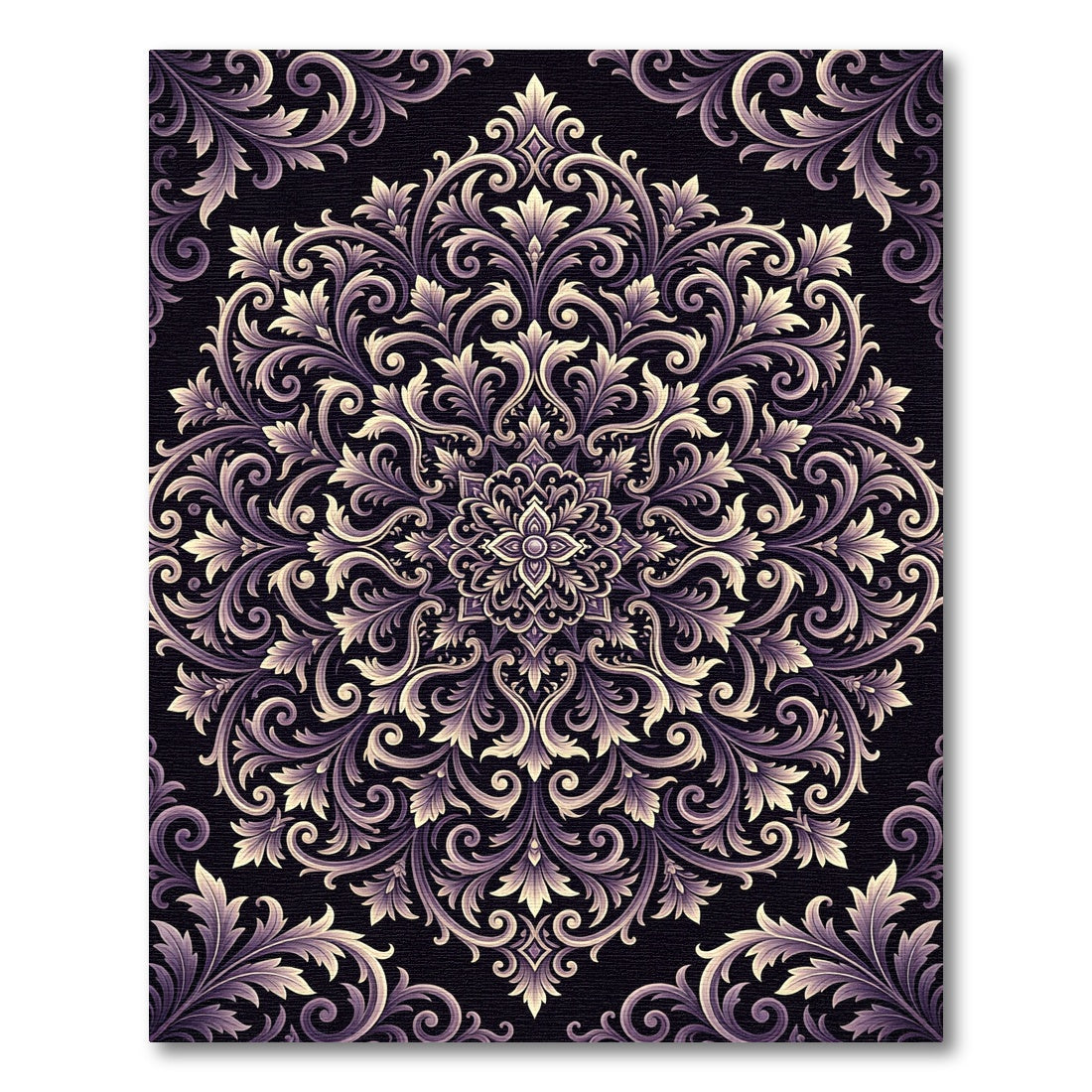 Elegant Amethyst Floral Damask Medallion Rug