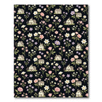 Country Cottage Floral Houses Black Rug