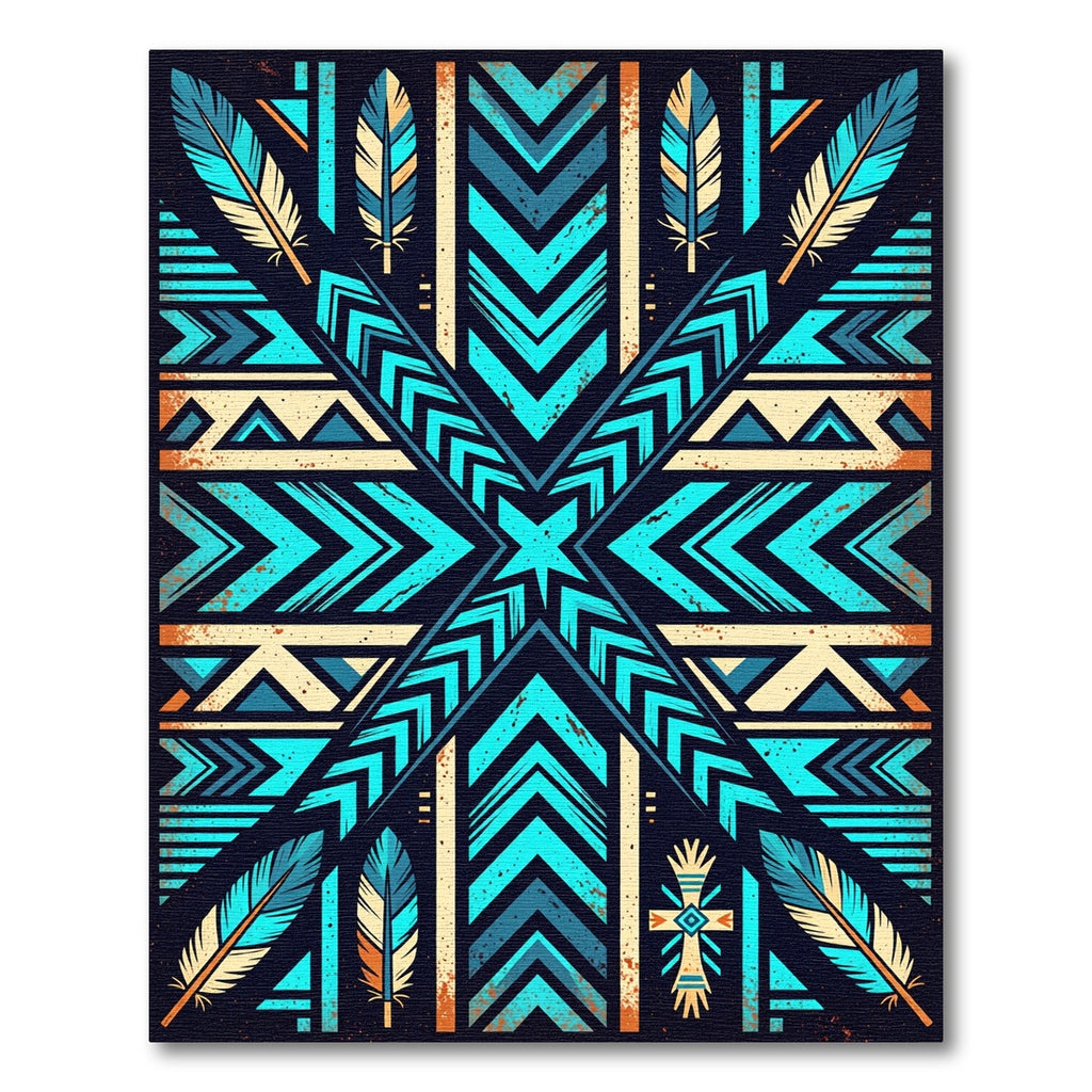 Teal Feather Geometric Southwestern Rug