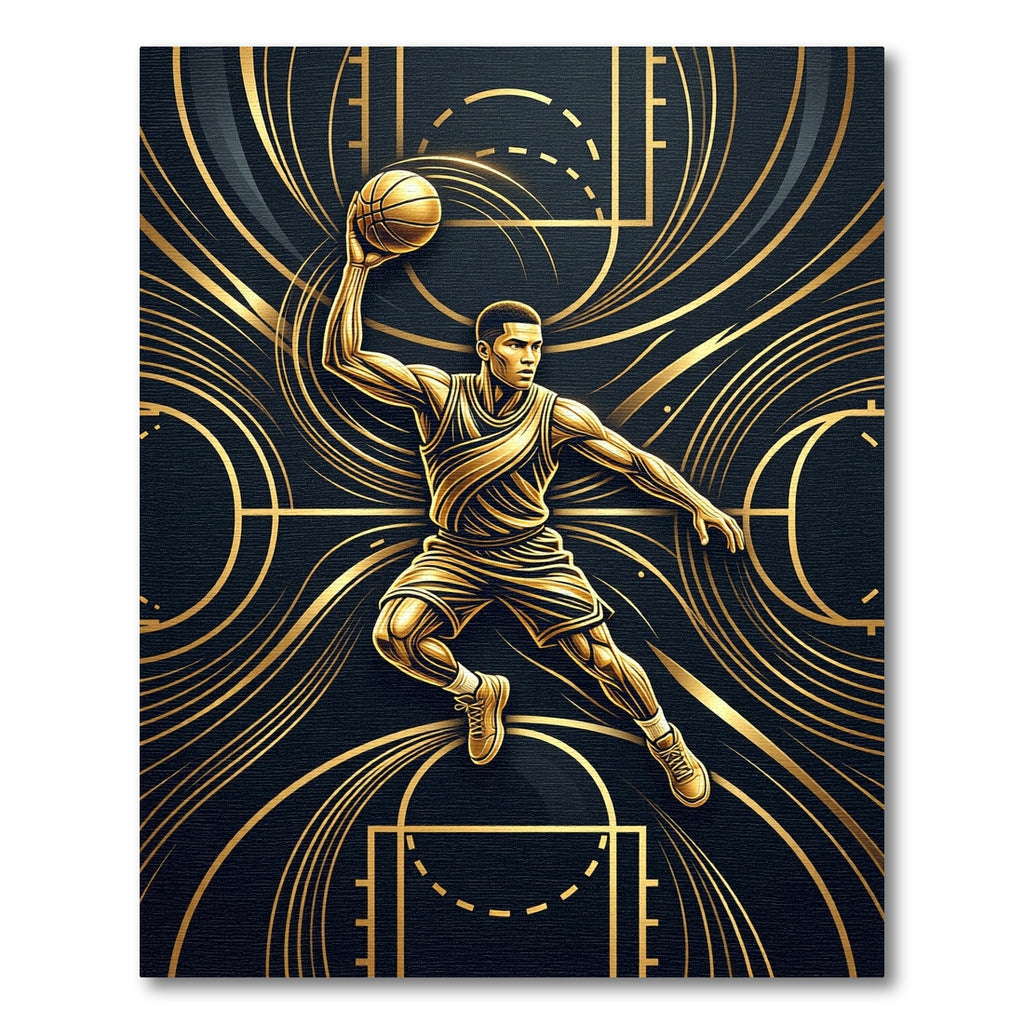 Golden Athlete Basketball Abstract Art Rug