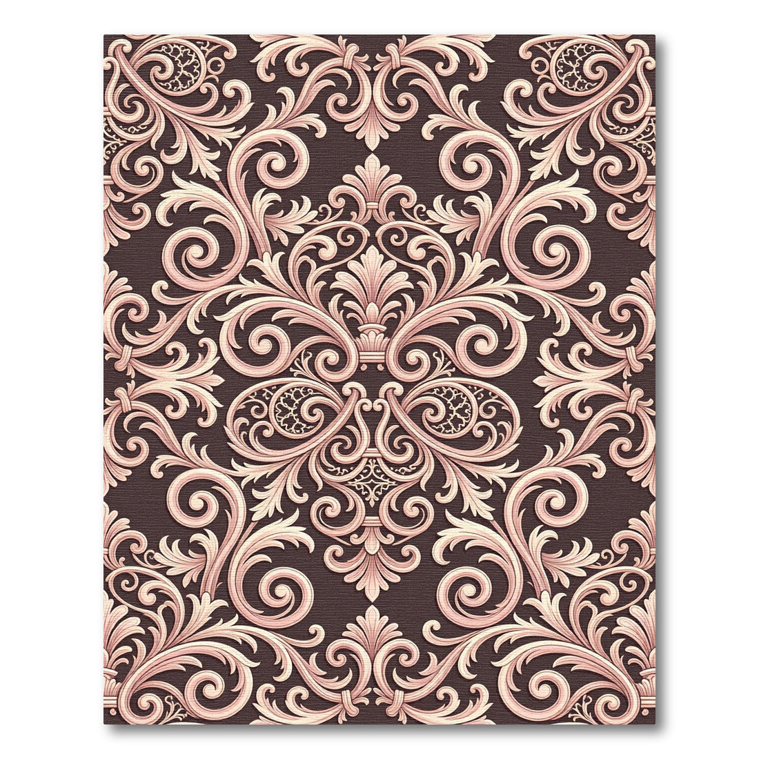 Ornate Rose Gold Scrollwork Baroque Rug