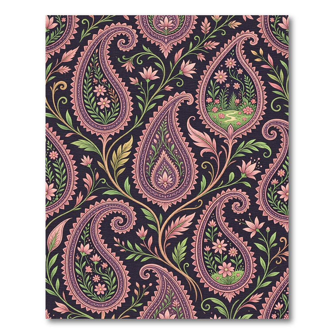 Elegant Paisley Botanical Plum Floral Area Rug