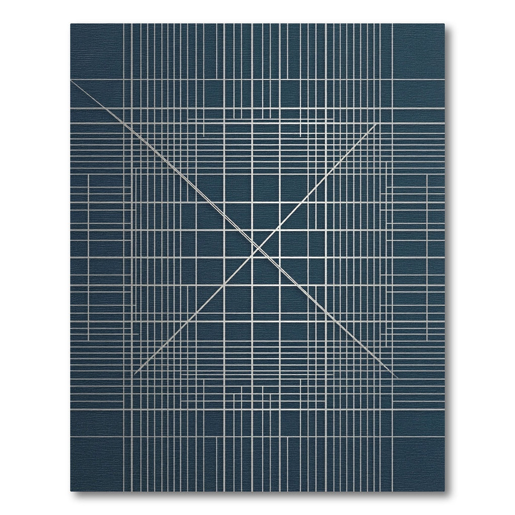 Deep Blue Geometric Grid Intersecting Lines Rug