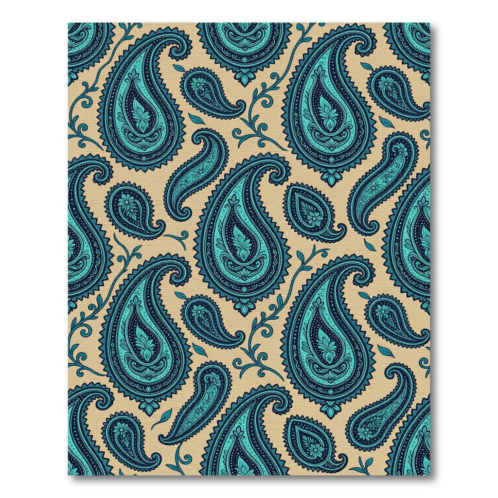 Teal and Navy Paisley Scroll Tapestry Rug
