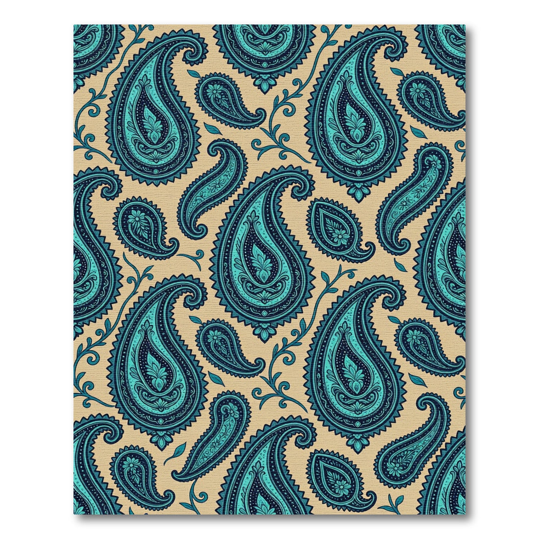 Teal and Navy Paisley Scroll Tapestry Rug