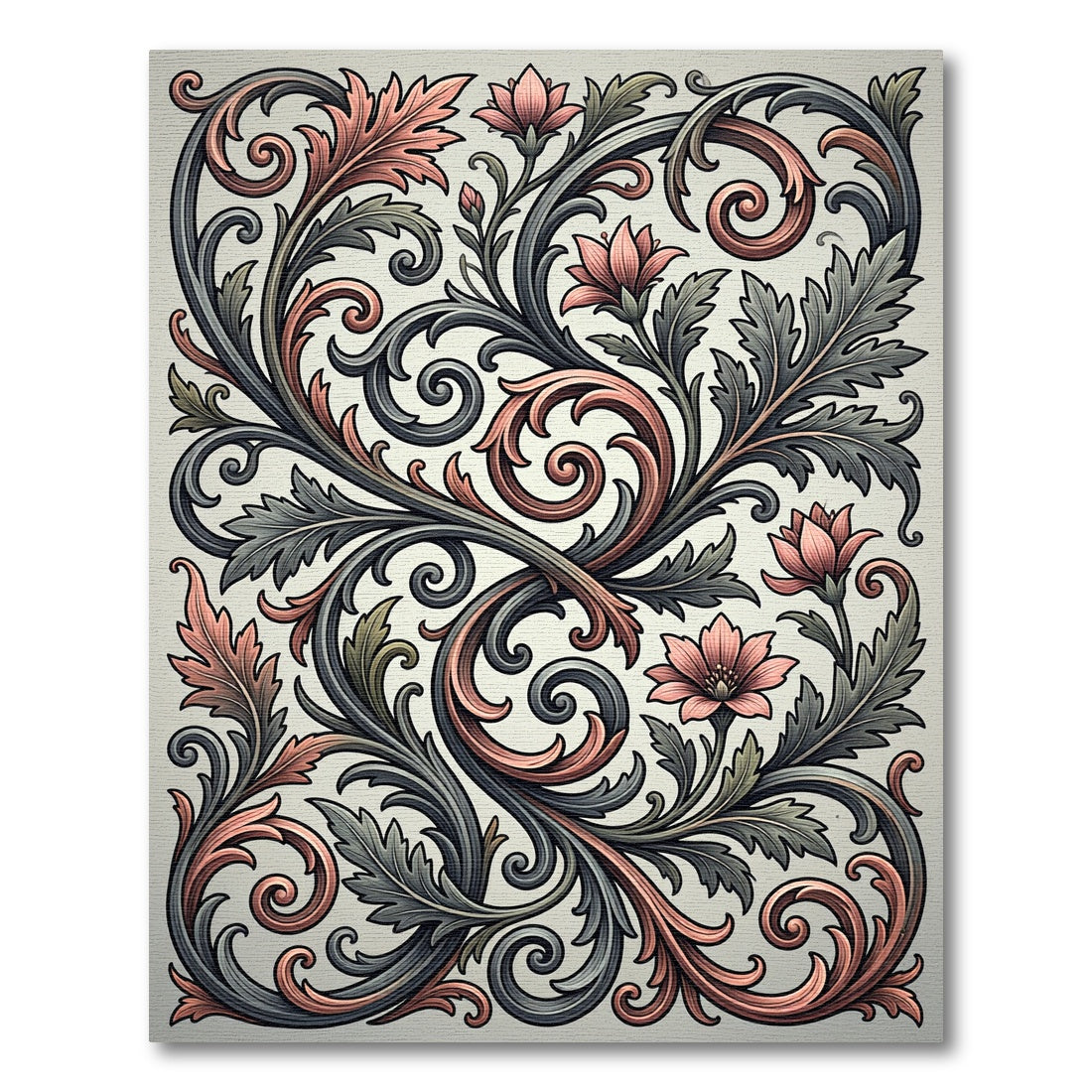 Coral Pink Opulent Floral Scroll Rug