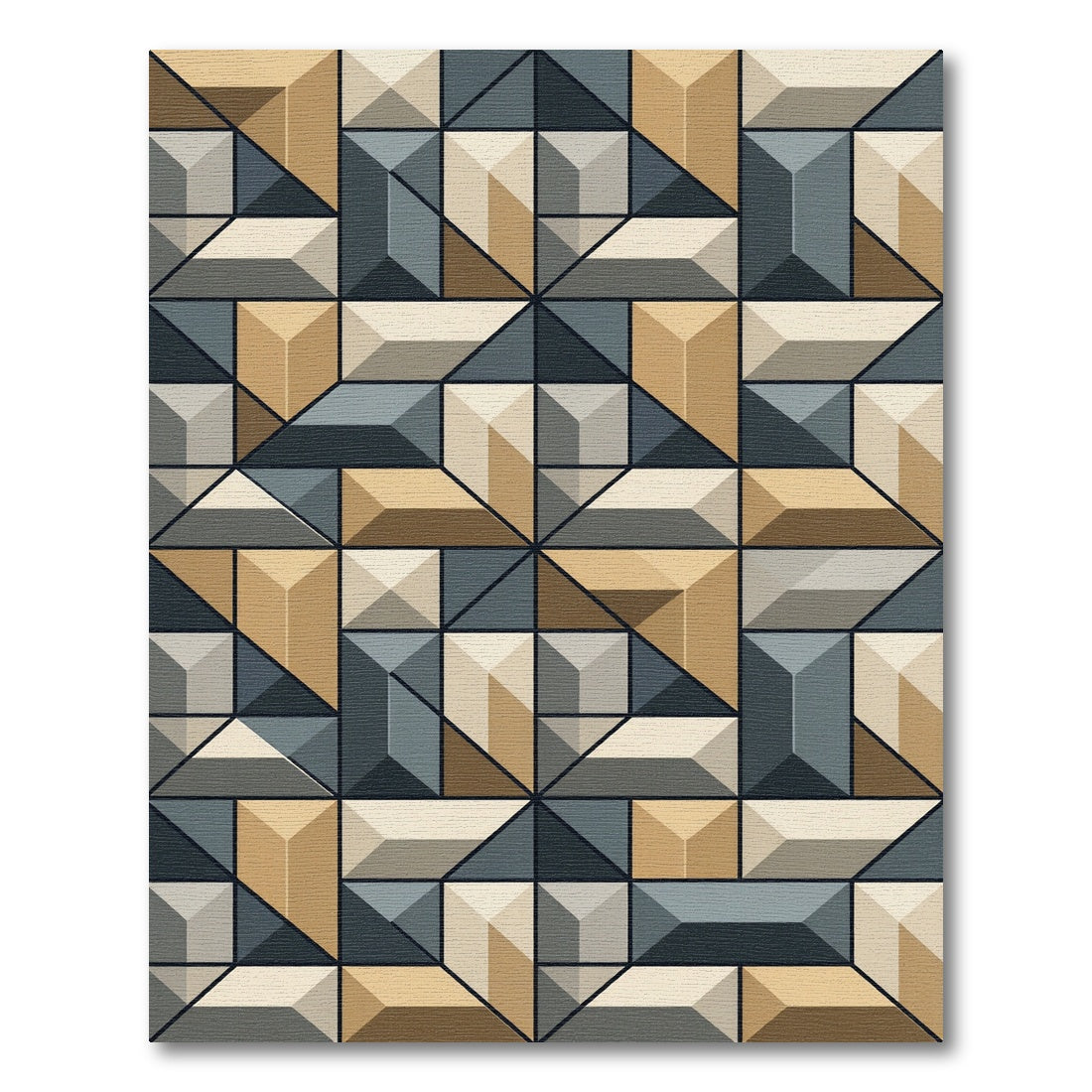 Geometric Gold Stone Gray Block Rug