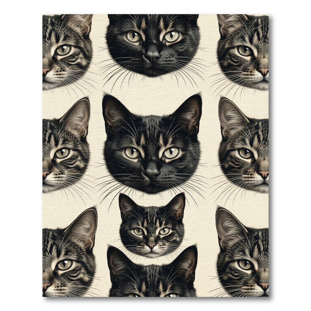 Black Cat Portrait Grid Illustration Rug