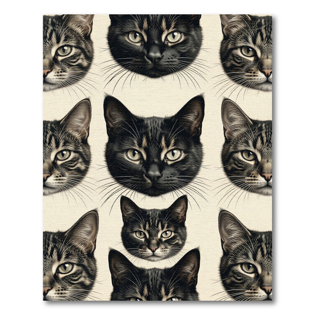 Black Cat Portrait Grid Illustration Rug