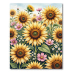 Sunny Yellow Sunflower and Floral Meadow Rug
