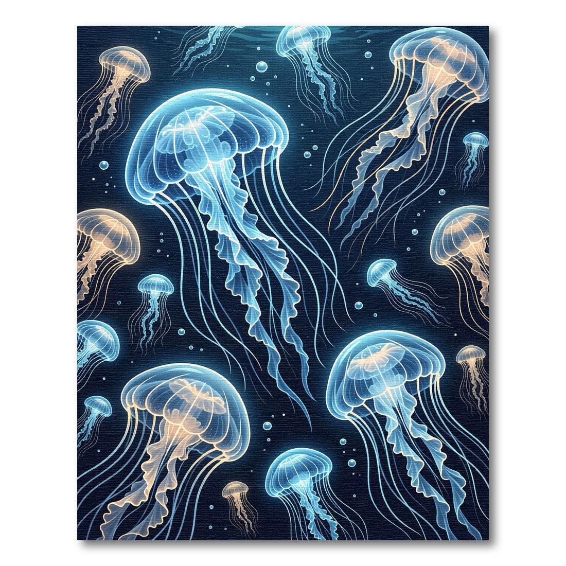 Glowing Blue Jellyfish Deep Sea Art Rug