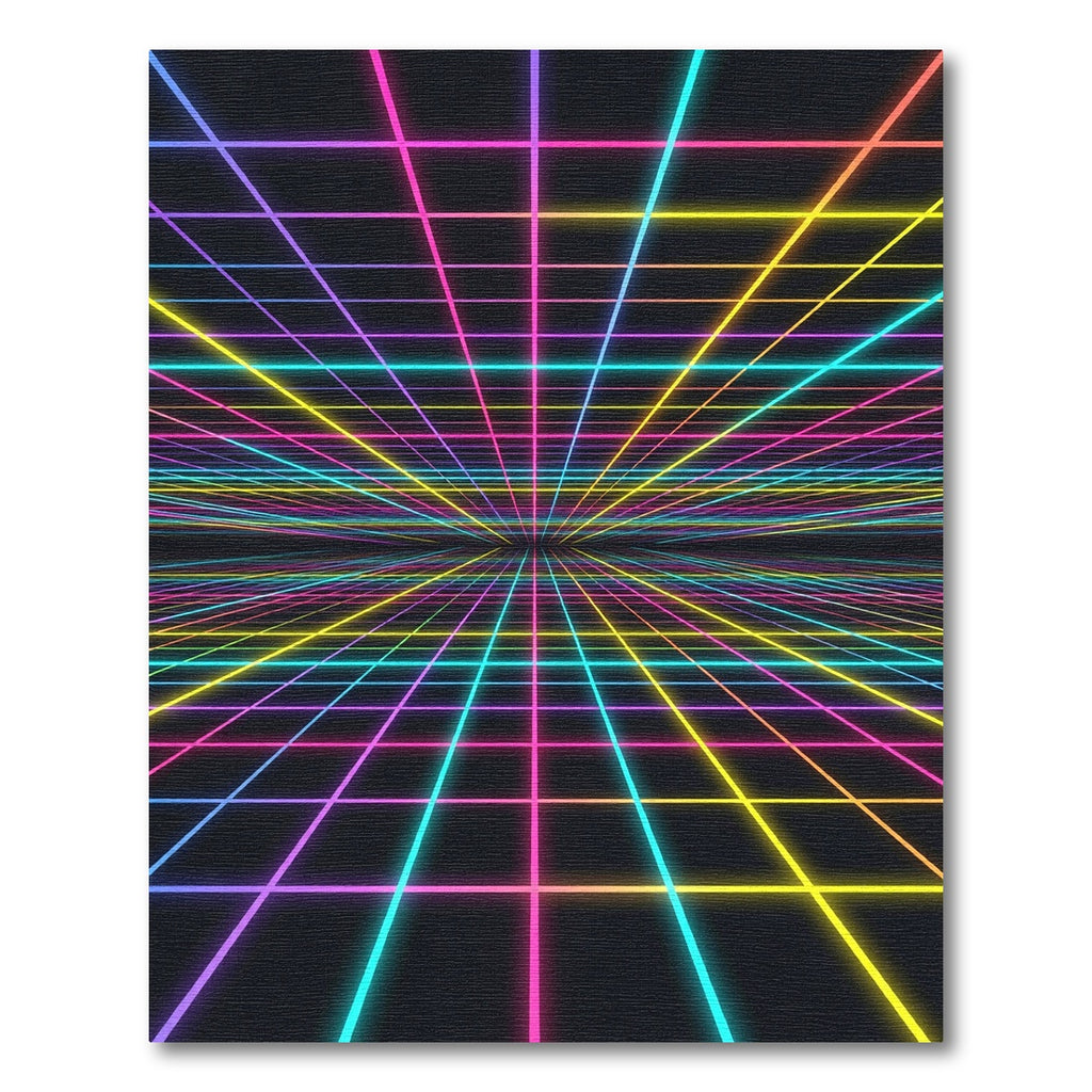 Neon Retrowave Infinite Symmetric Grid Rug