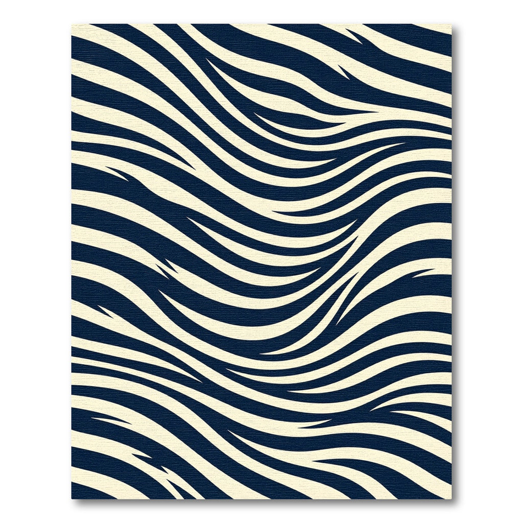 Minimalist Navy and Cream Zebra Wave Rug
