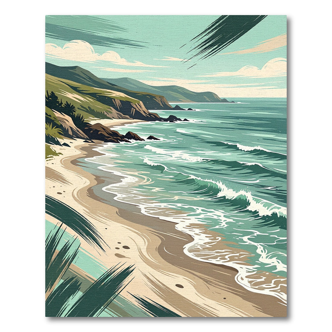 Coastal Wave Serene Seascape Landscape Rug