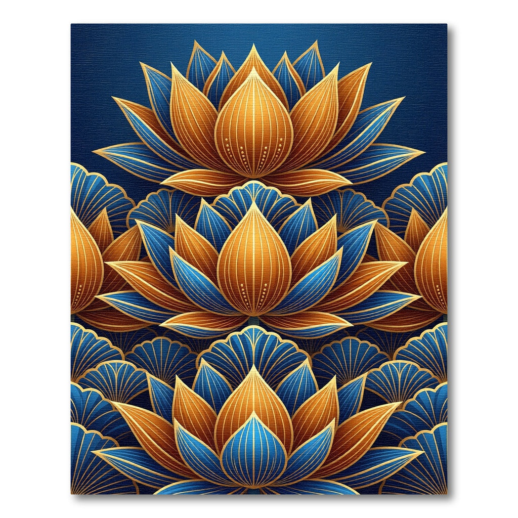 Elegant Navy and Gold Lotus Art Rug