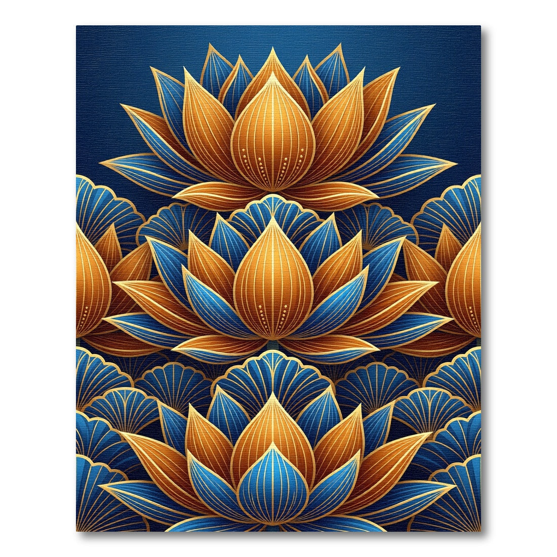 Elegant Navy and Gold Lotus Art Rug