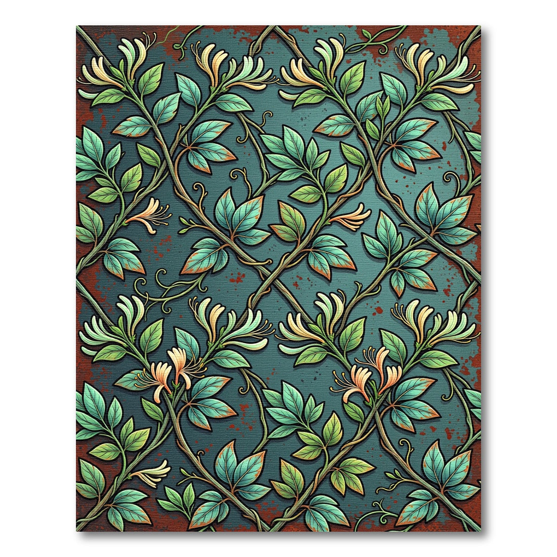 Vintage Honeysuckle Vine Teal Scroll Rug